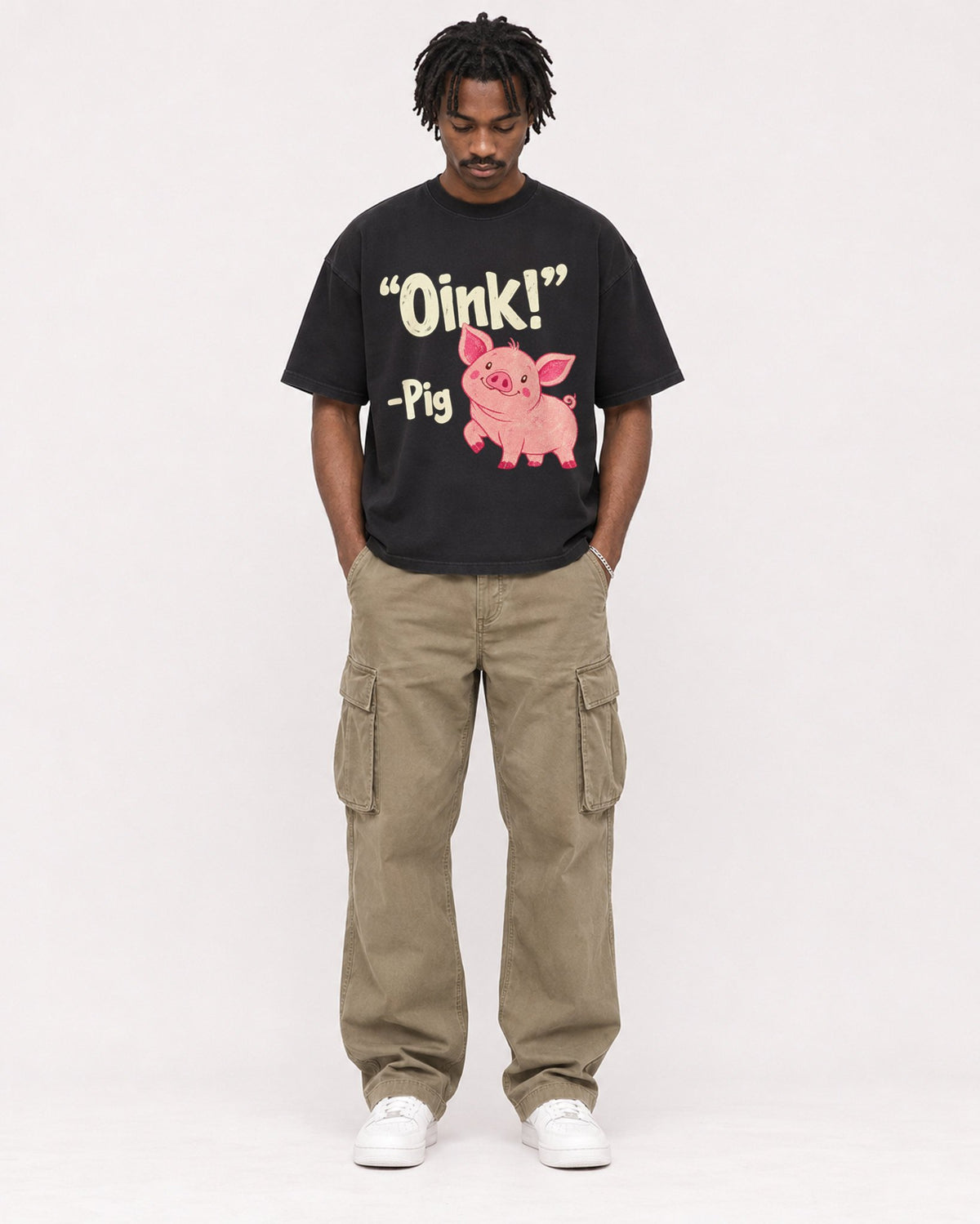 Mockup Boxy Heavyweight Tee Black male full-body 04