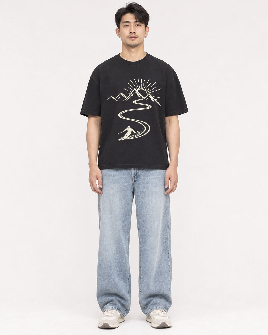 Mockup Boxy Heavyweight Tee Black male full-body 13
