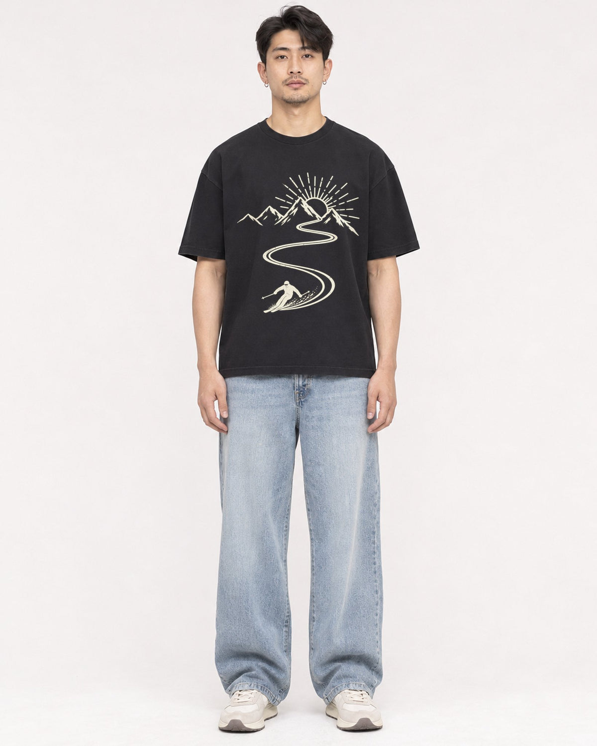 Mockup Boxy Heavyweight Tee Black male full-body 13