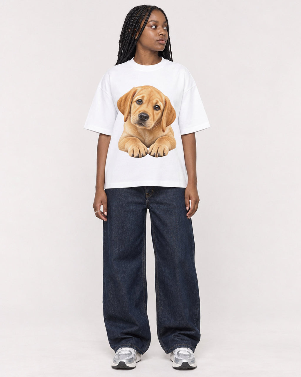 Mockup Boxy Heavyweight Tee White female full-body 04