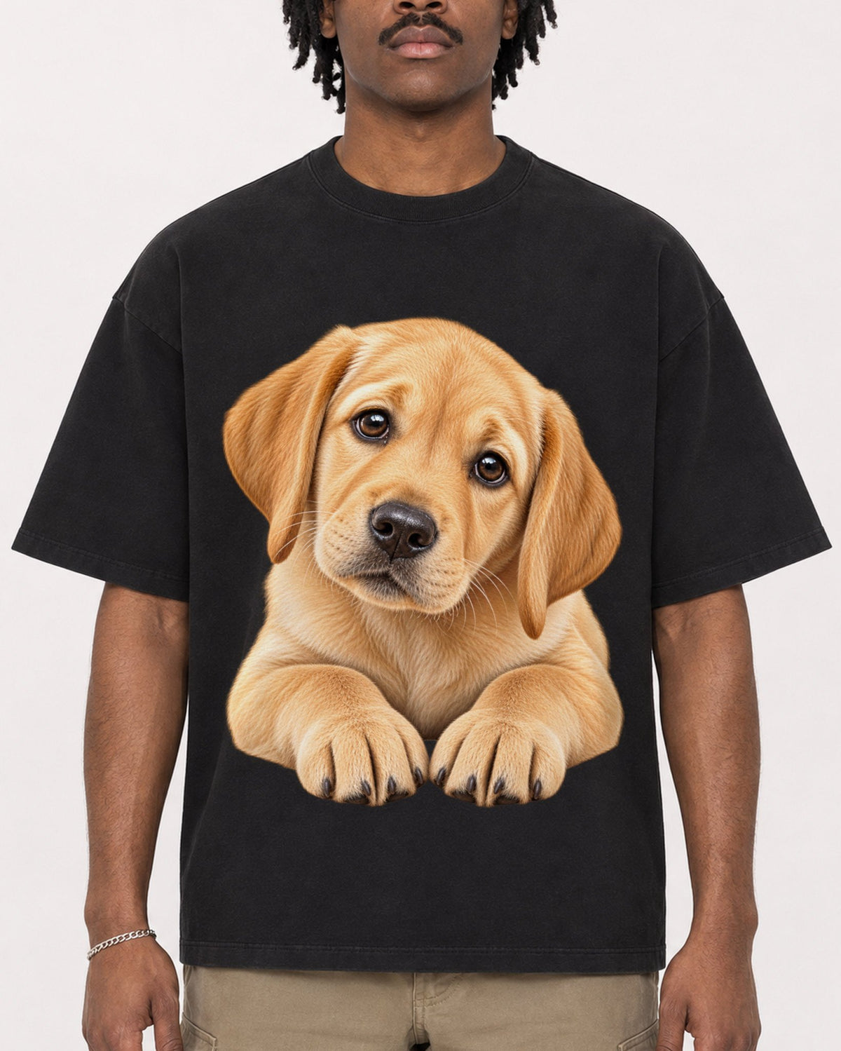 Mockup Boxy Heavyweight Tee Black male close-up 04