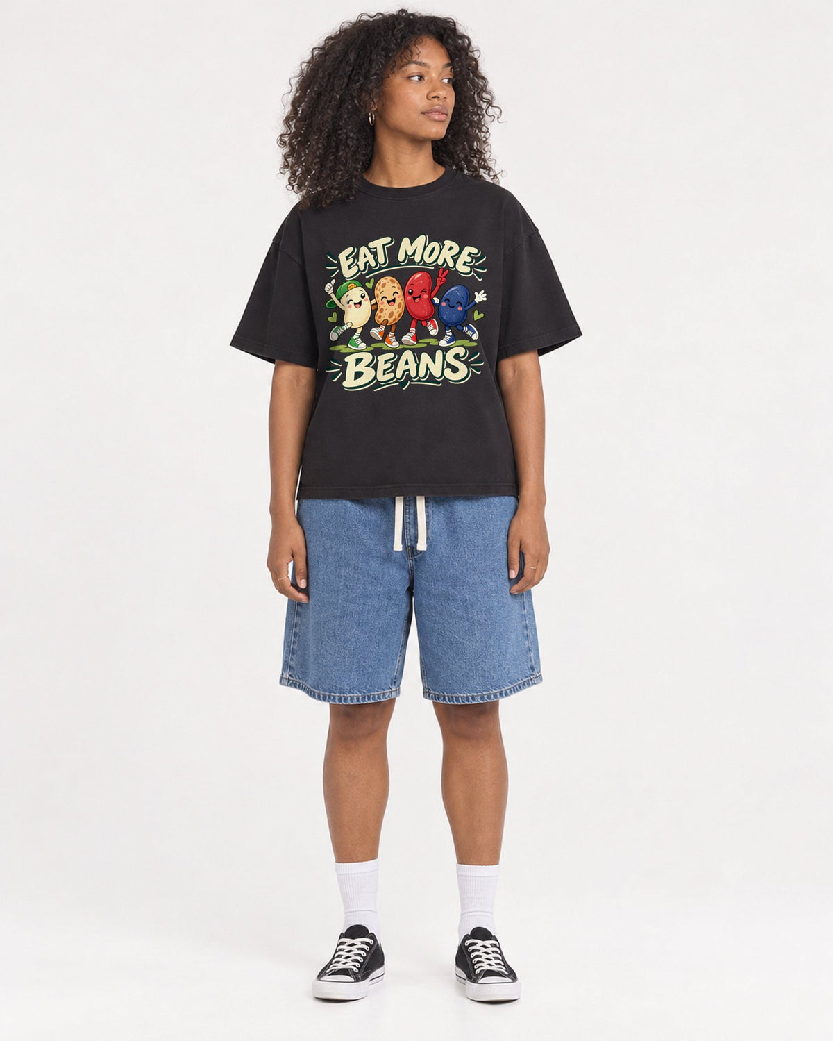 Mockup Boxy Heavyweight Tee Black female full-body 05