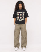 Mockup Boxy Heavyweight Tee Black female full-body 10