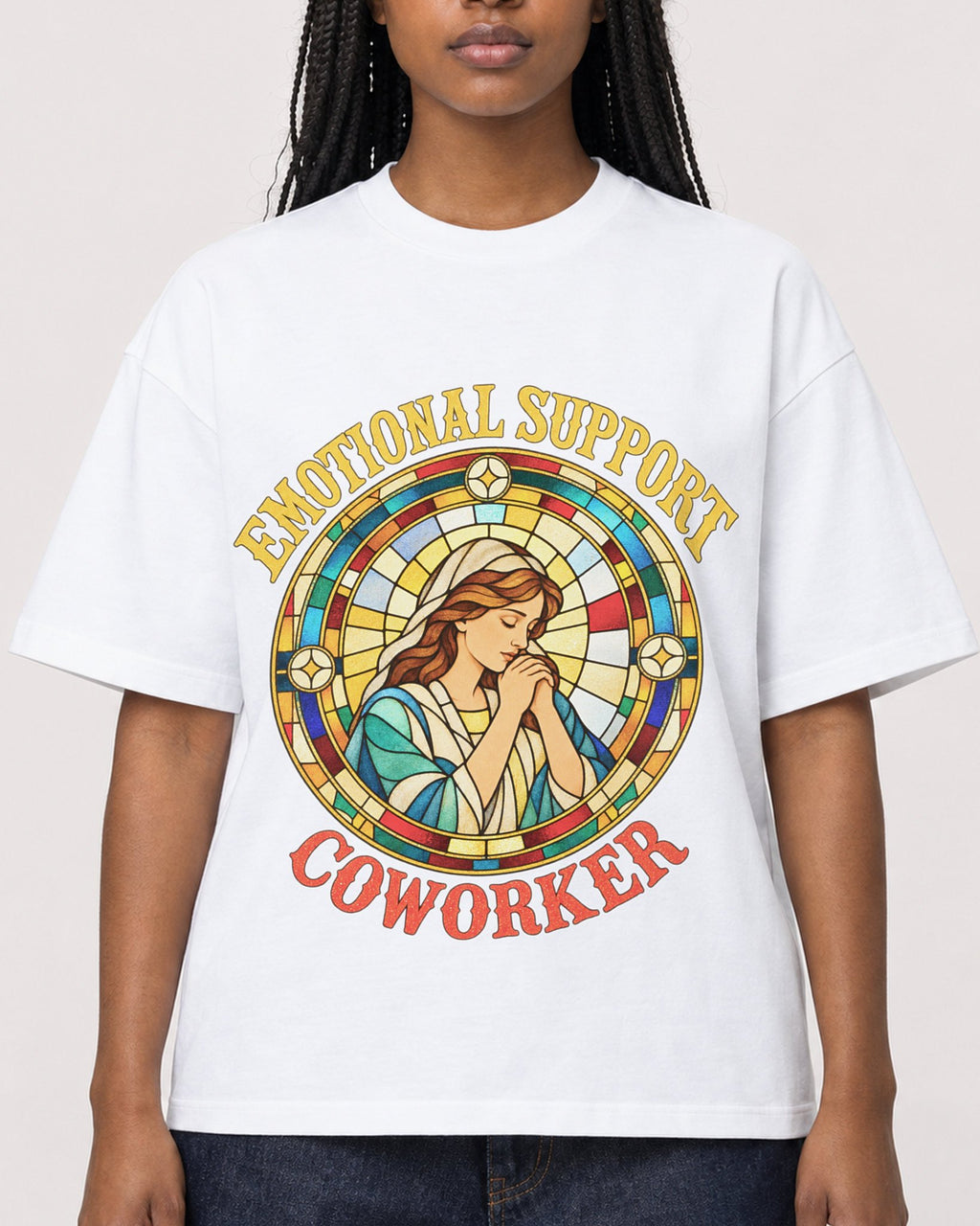 Mockup Boxy Heavyweight Tee White female close-up 04
