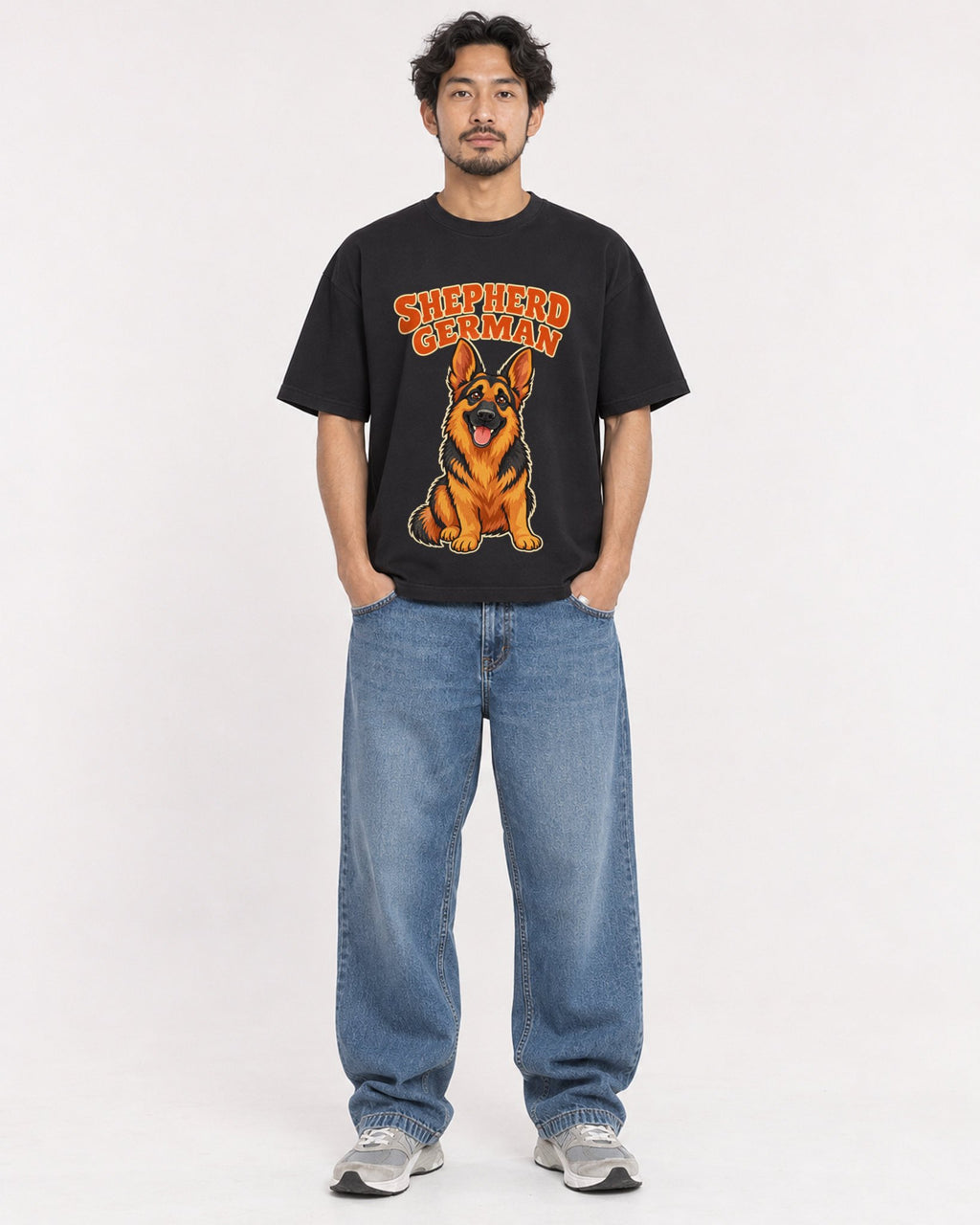 Mockup Boxy Heavyweight Tee Black male full-body 02