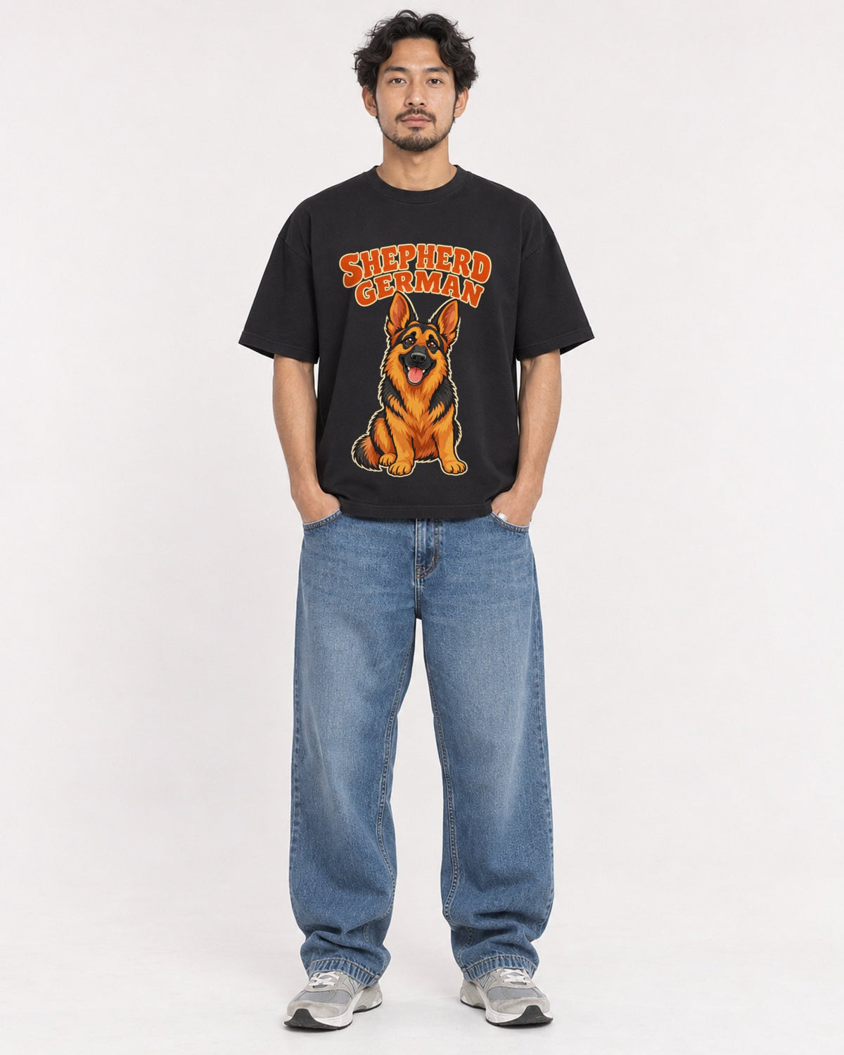 Mockup Boxy Heavyweight Tee Black male full-body 02