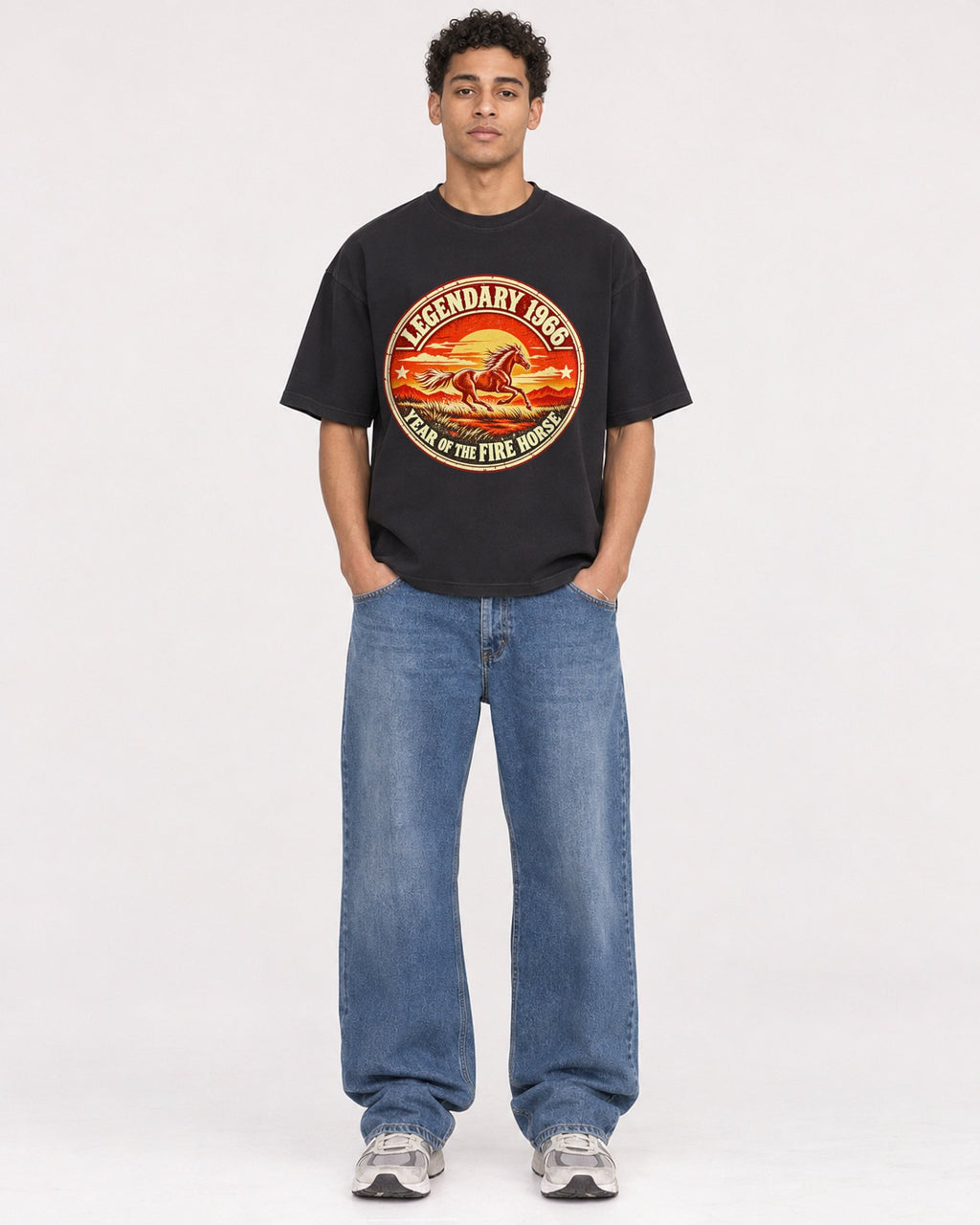 Mockup Boxy Heavyweight Tee Black male full-body 10
