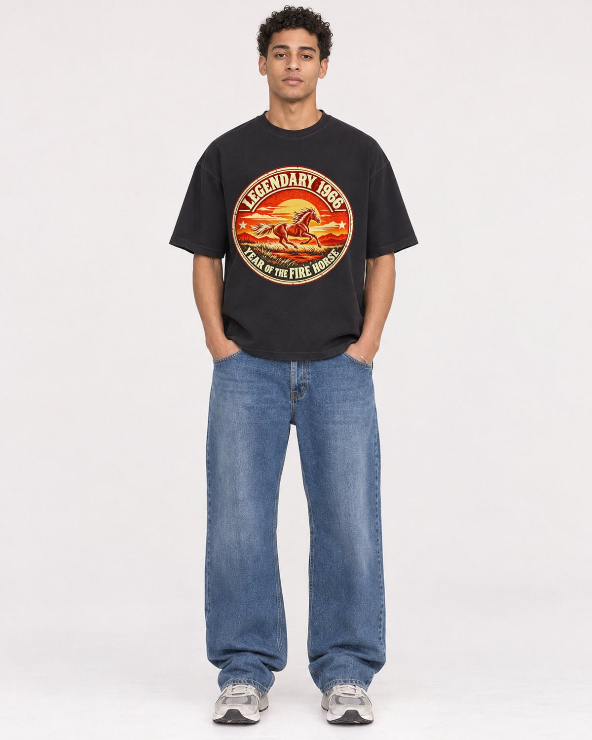 Mockup Boxy Heavyweight Tee Black male full-body 10