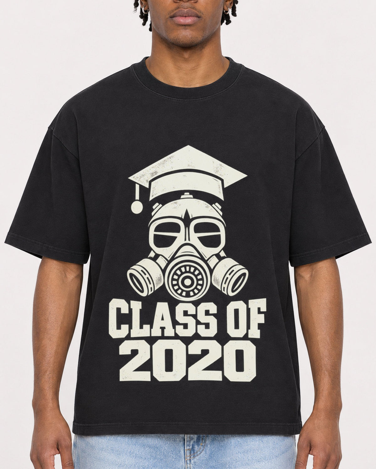 Mockup Boxy Heavyweight Tee Black male close-up 05