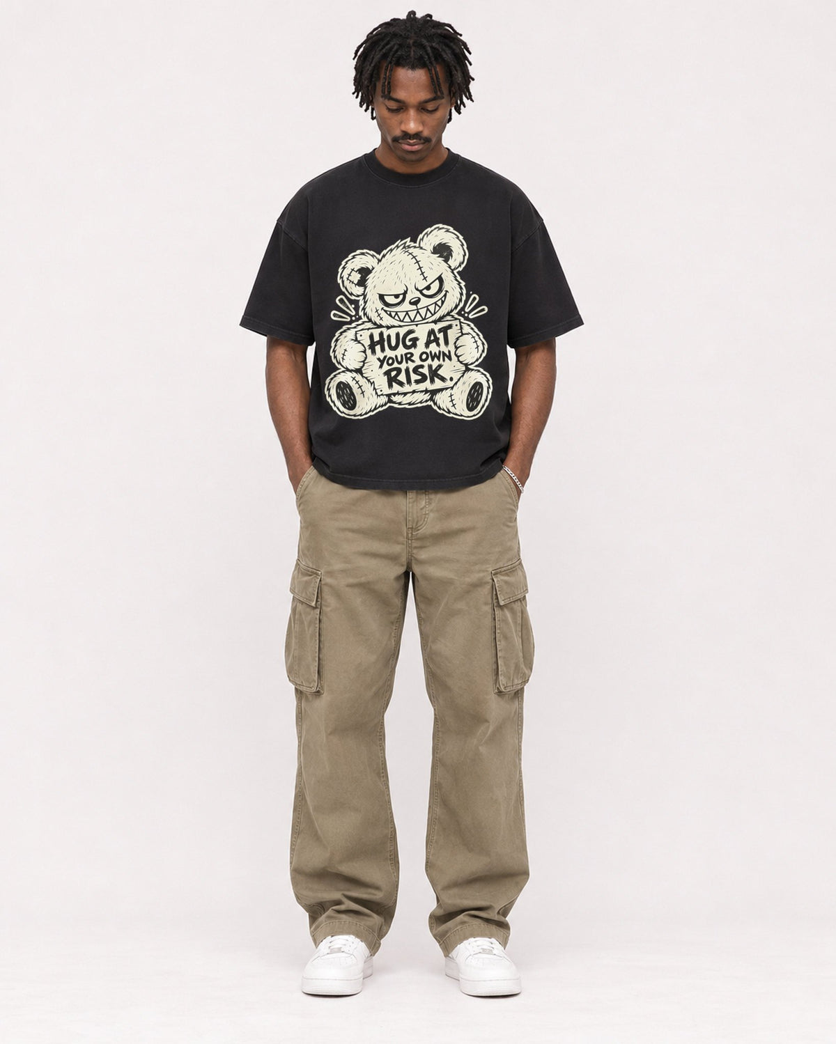 Mockup Boxy Heavyweight Tee Black male full-body 04