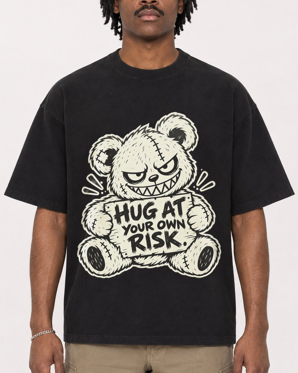 Mockup Boxy Heavyweight Tee Black male close-up 04