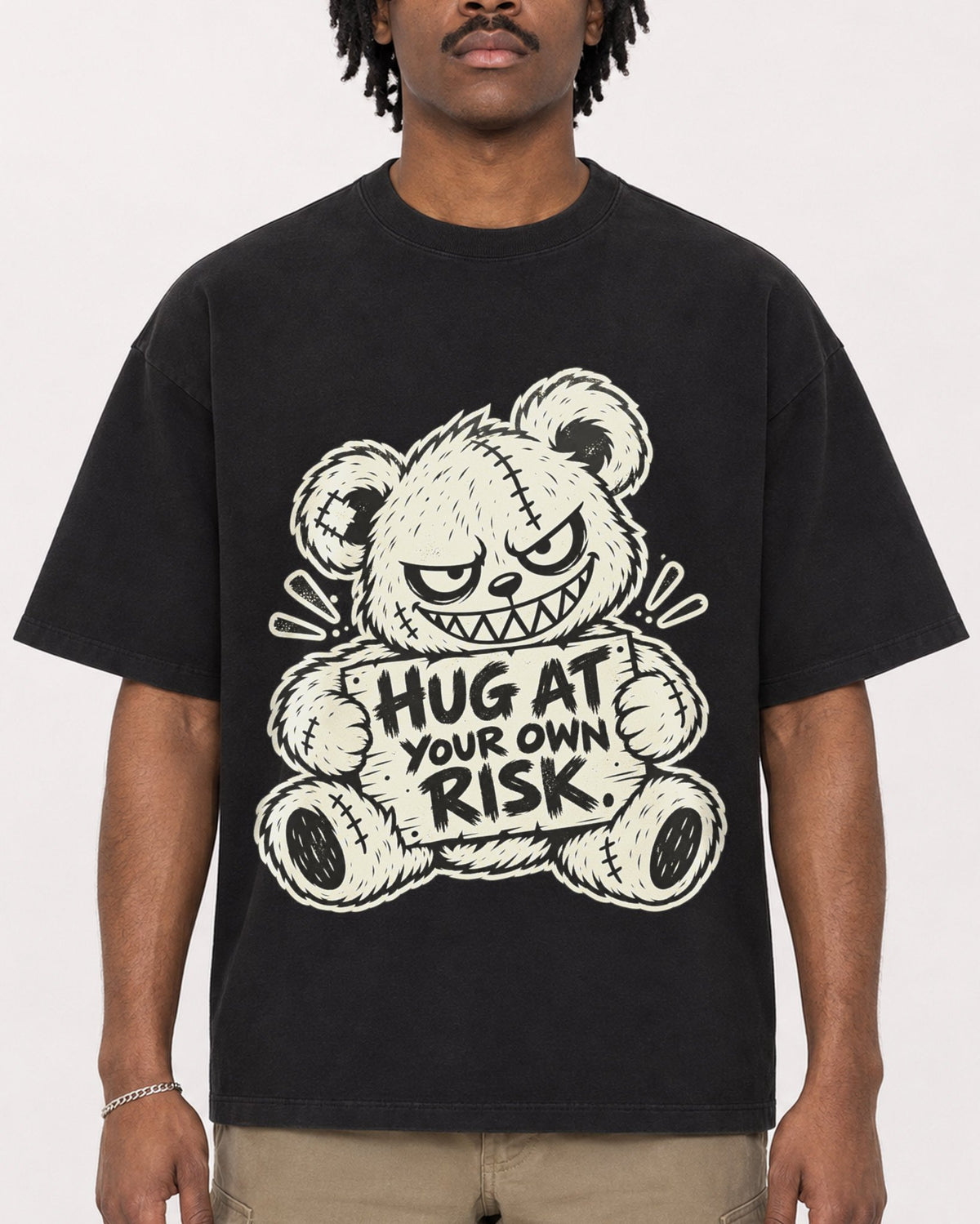 Mockup Boxy Heavyweight Tee Black male close-up 04