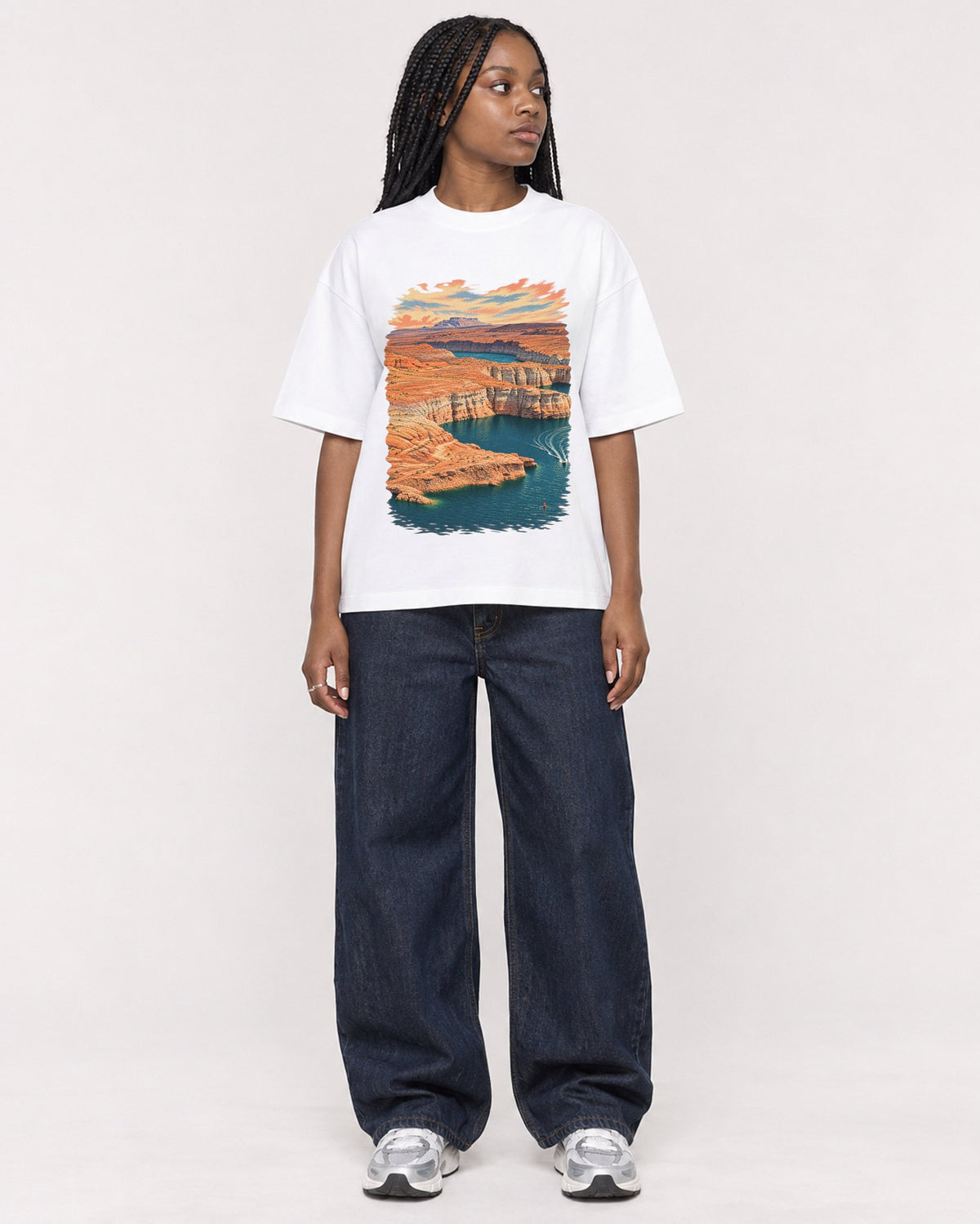 Mockup Boxy Heavyweight Tee White female full-body 04
