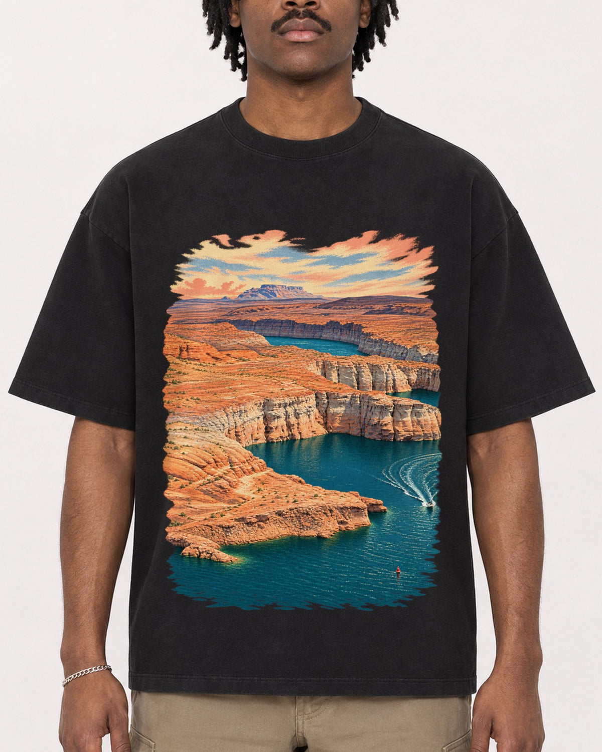 Mockup Boxy Heavyweight Tee Black male close-up 04