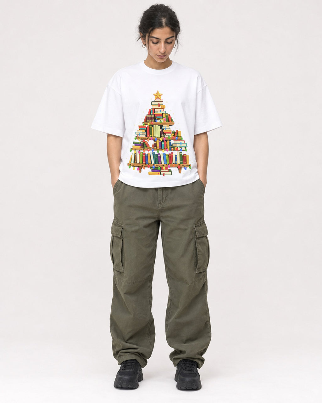 Mockup Boxy Heavyweight Tee White female full-body 17