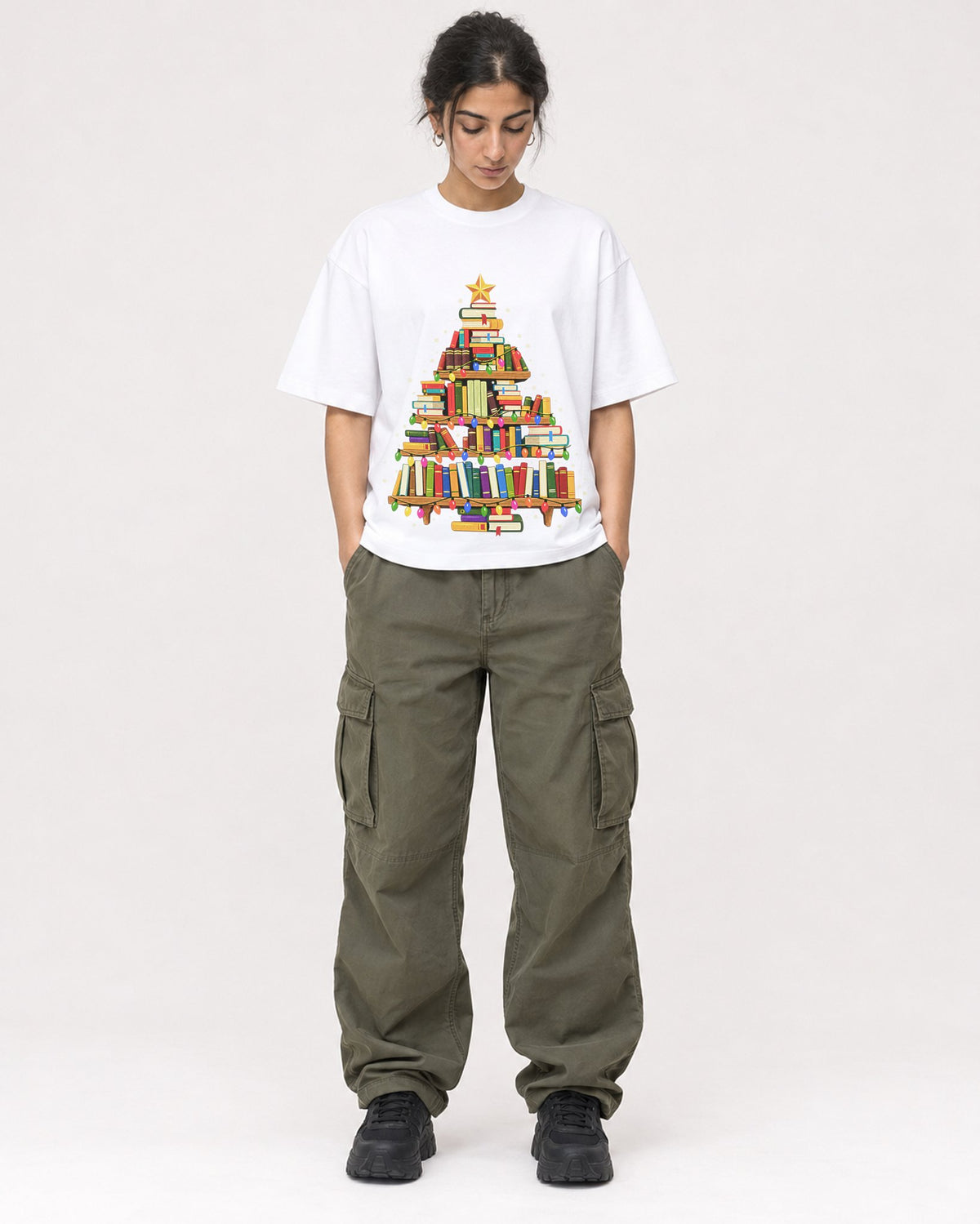 Mockup Boxy Heavyweight Tee White female full-body 17