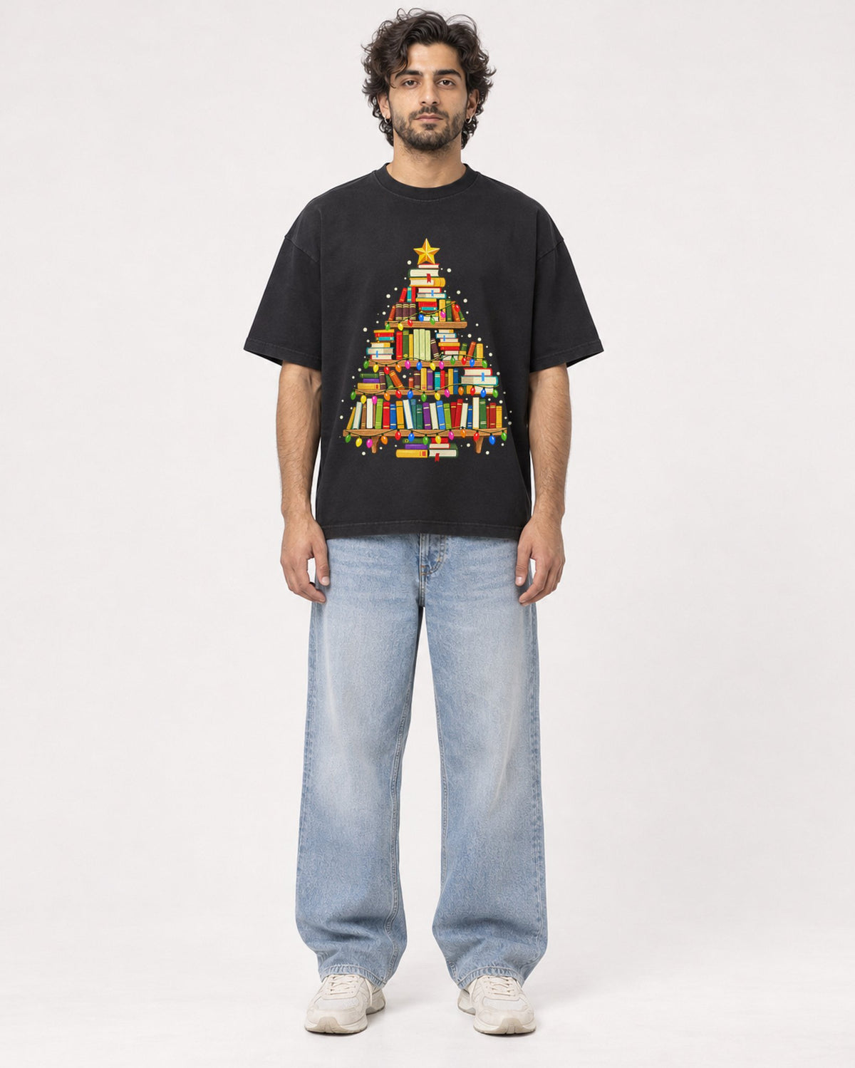 Mockup Boxy Heavyweight Tee Black male full-body 17