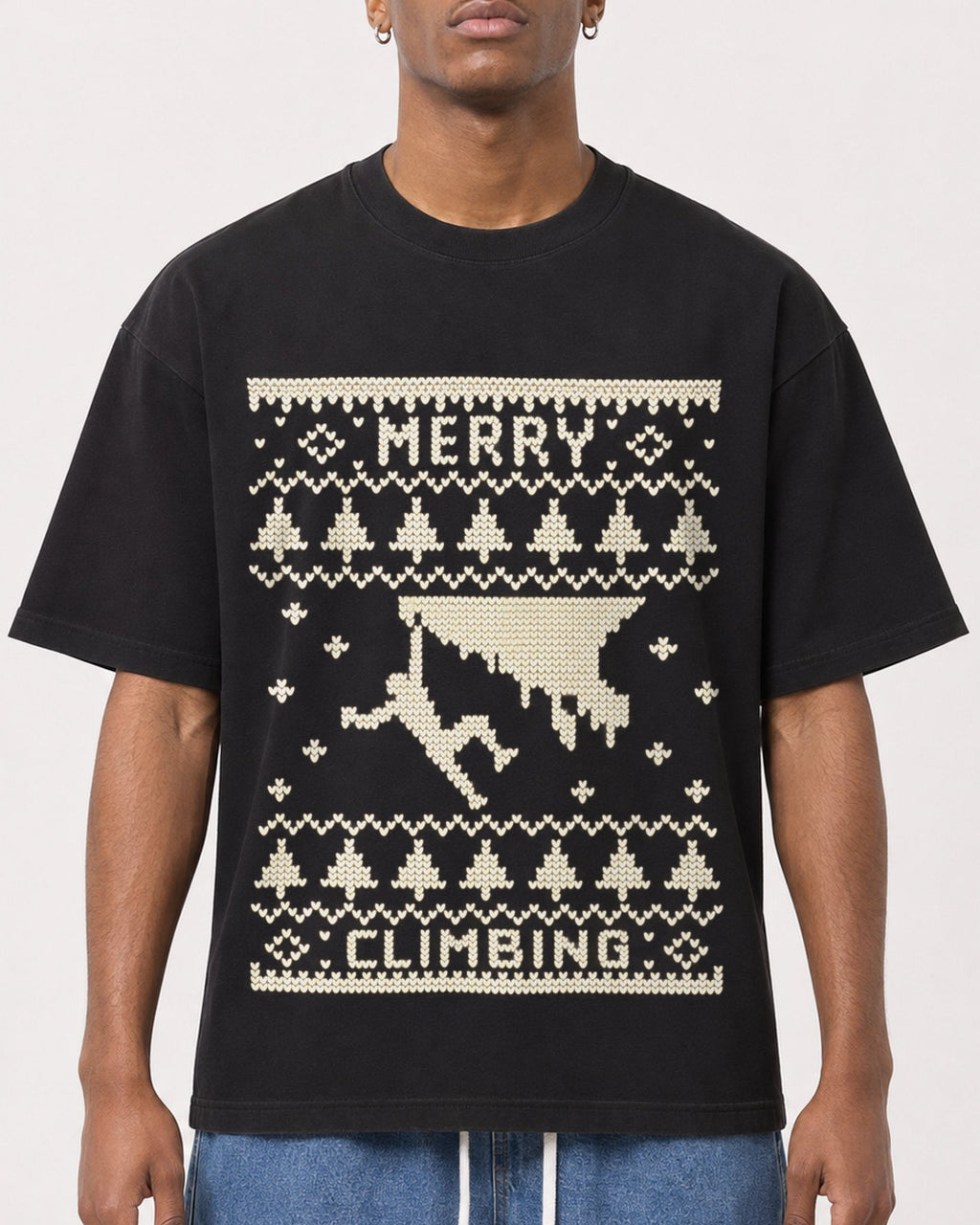 Mockup Boxy Heavyweight Tee Black male close-up 15