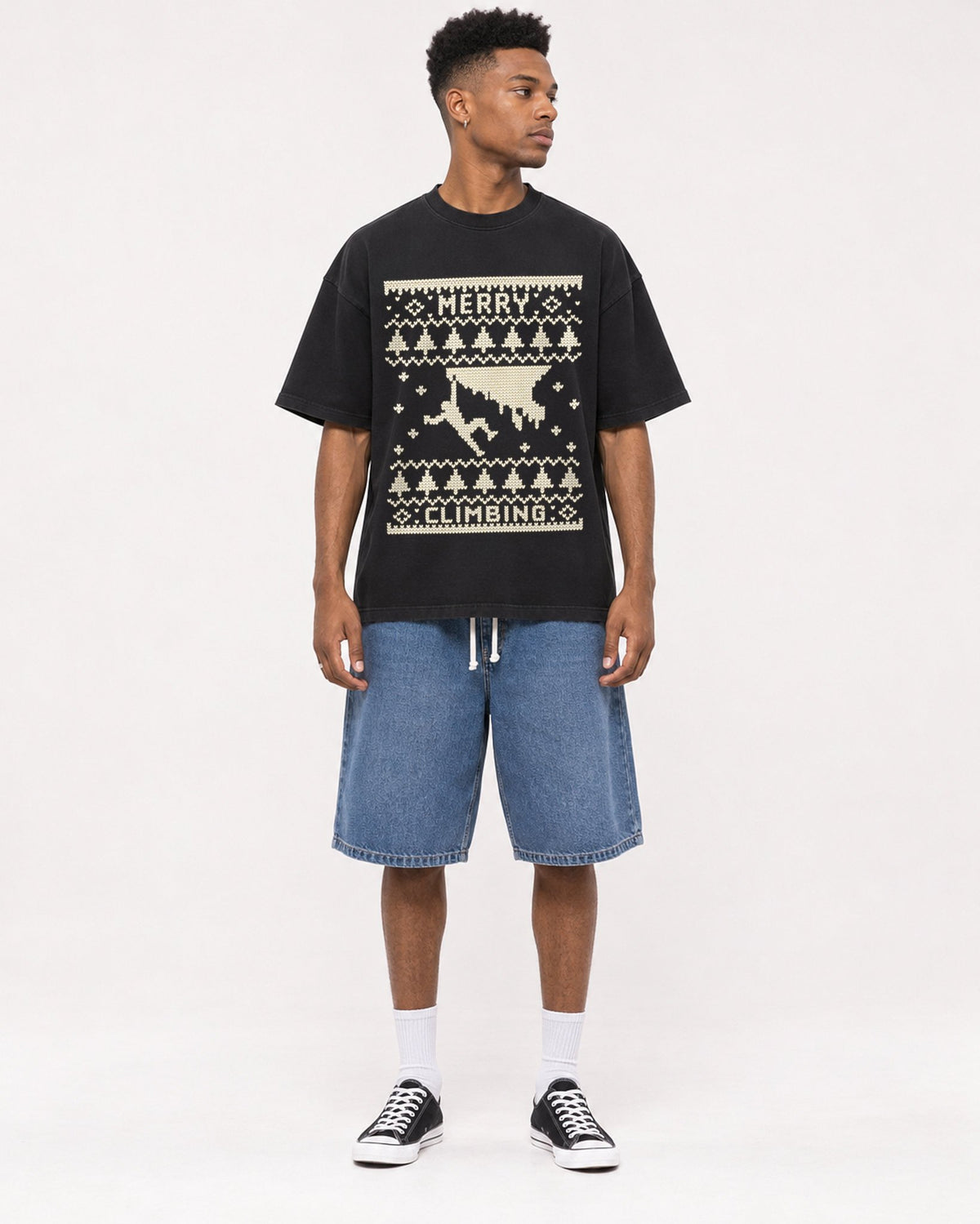 Mockup Boxy Heavyweight Tee Black male full-body 15