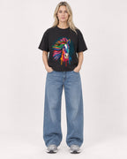 Mockup Boxy Heavyweight Tee Black female full-body 08