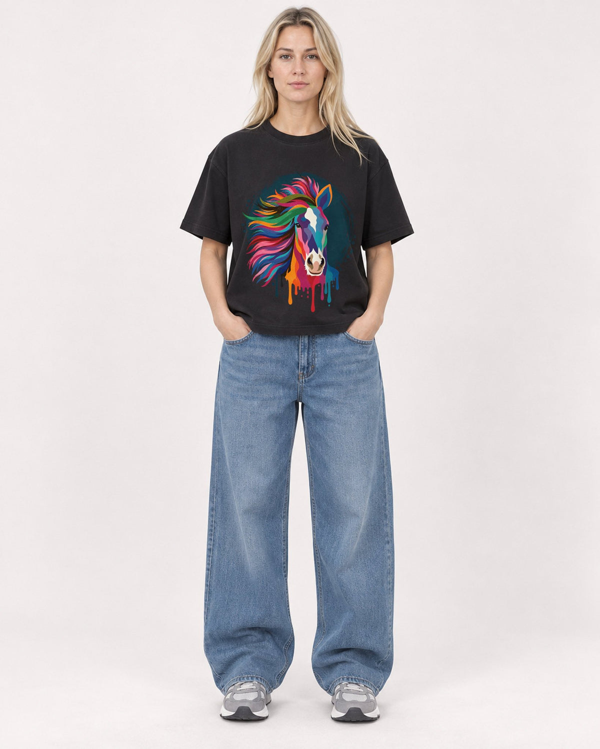 Mockup Boxy Heavyweight Tee Black female full-body 08