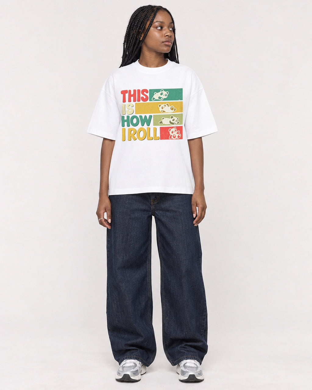 Mockup Boxy Heavyweight Tee White female full-body 04