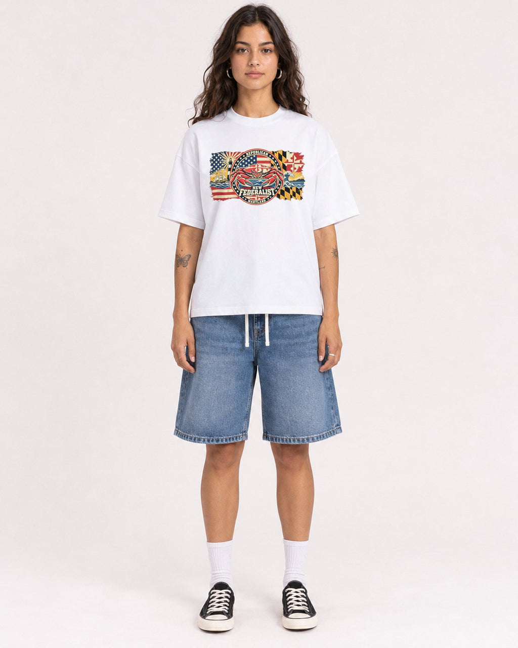 Mockup Boxy Heavyweight Tee White female full-body 06