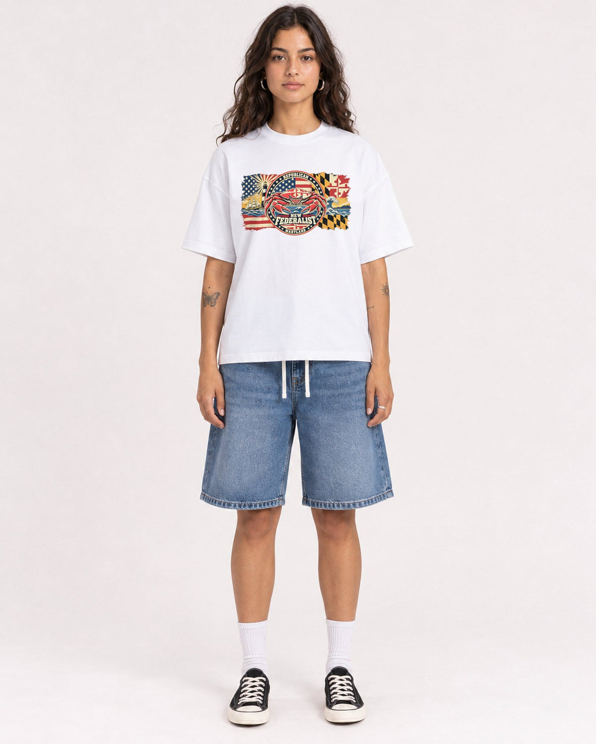Mockup Boxy Heavyweight Tee White female full-body 06