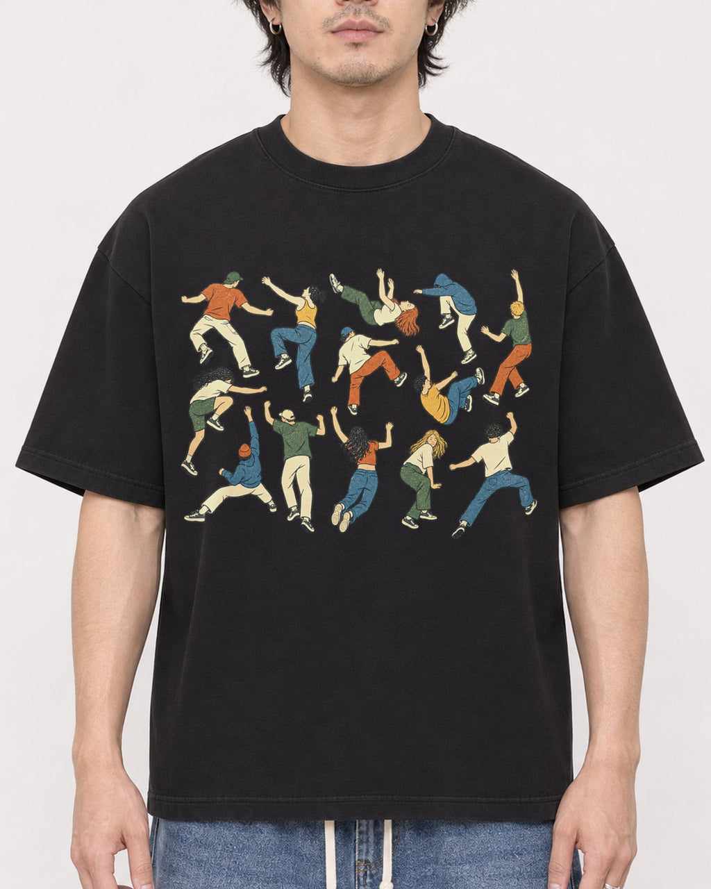 Mockup Boxy Heavyweight Tee Black male close-up 03