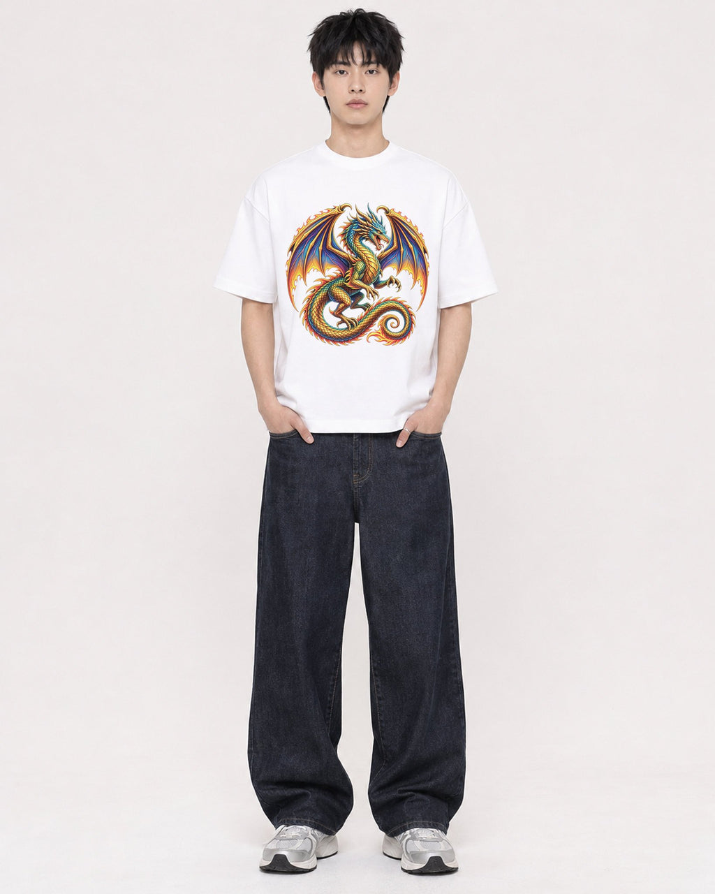 Mockup Boxy Heavyweight Tee White male full-body 01