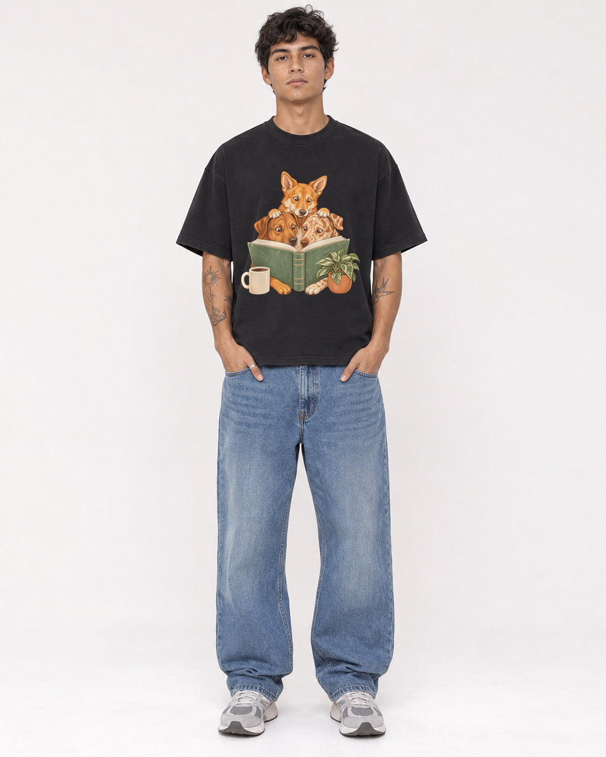 Mockup Boxy Heavyweight Tee Black male full-body 06