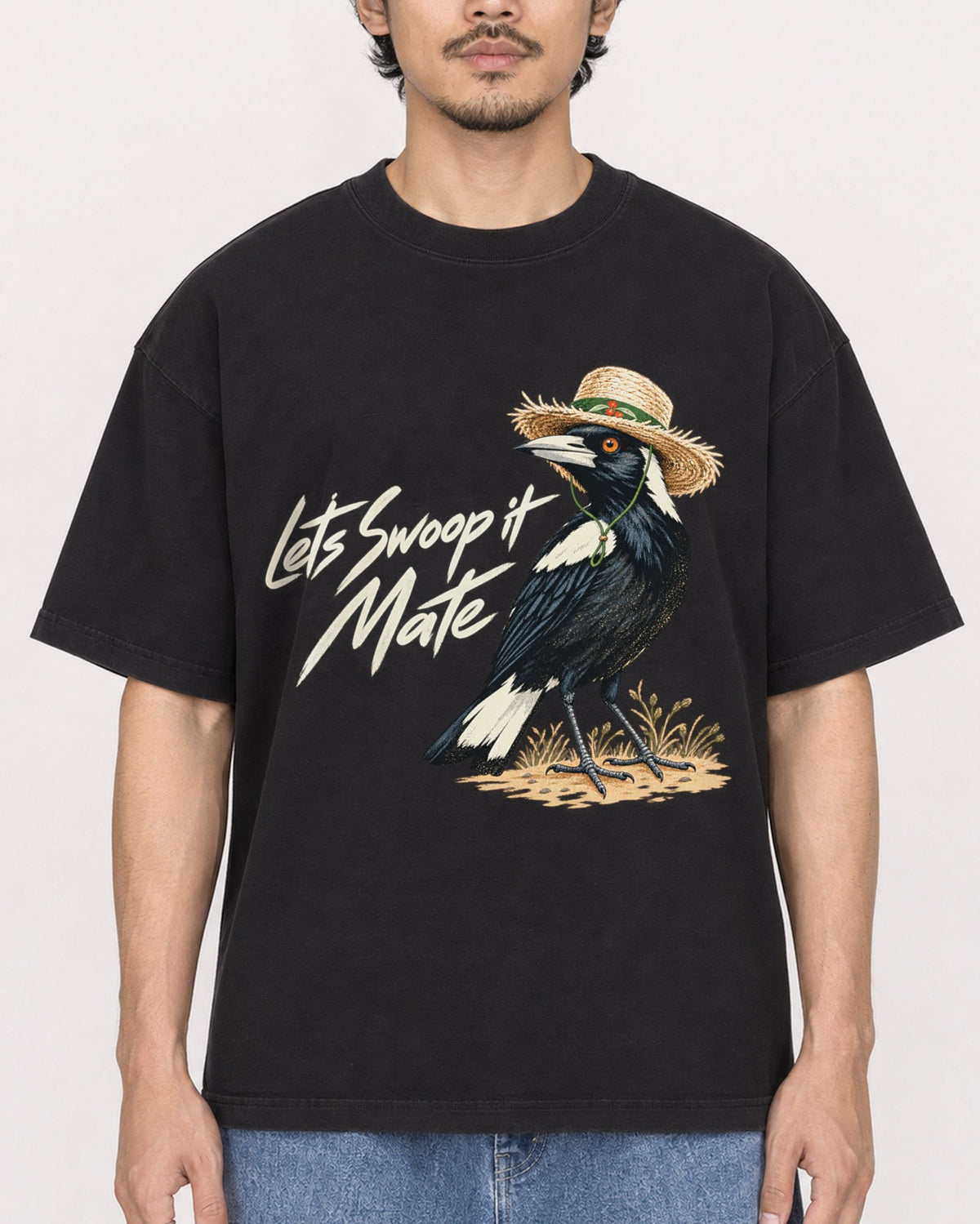 Mockup Boxy Heavyweight Tee Black male close-up 02
