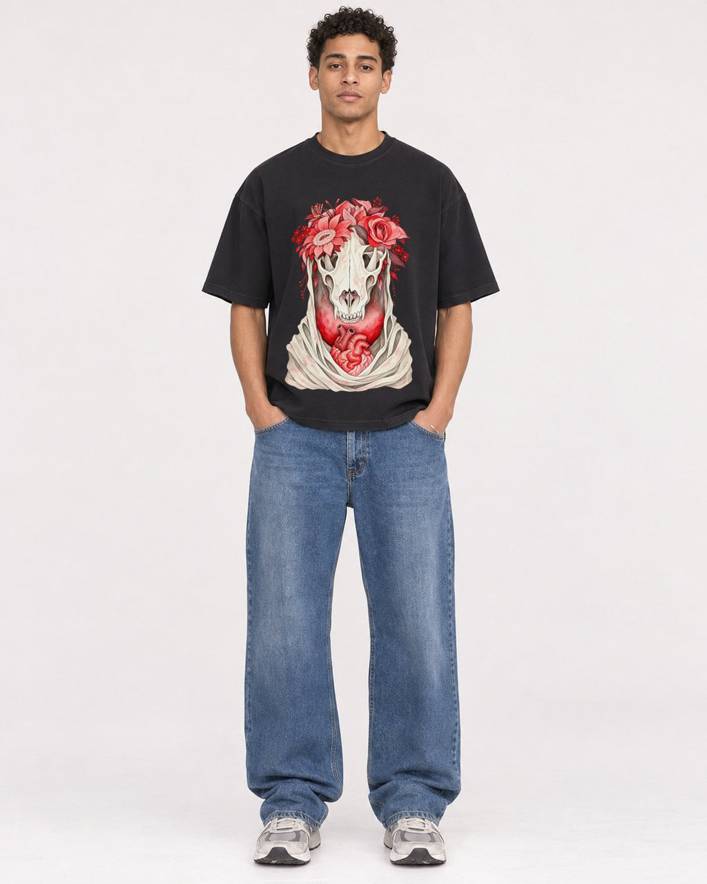 Mockup Boxy Heavyweight Tee Black male full-body 10