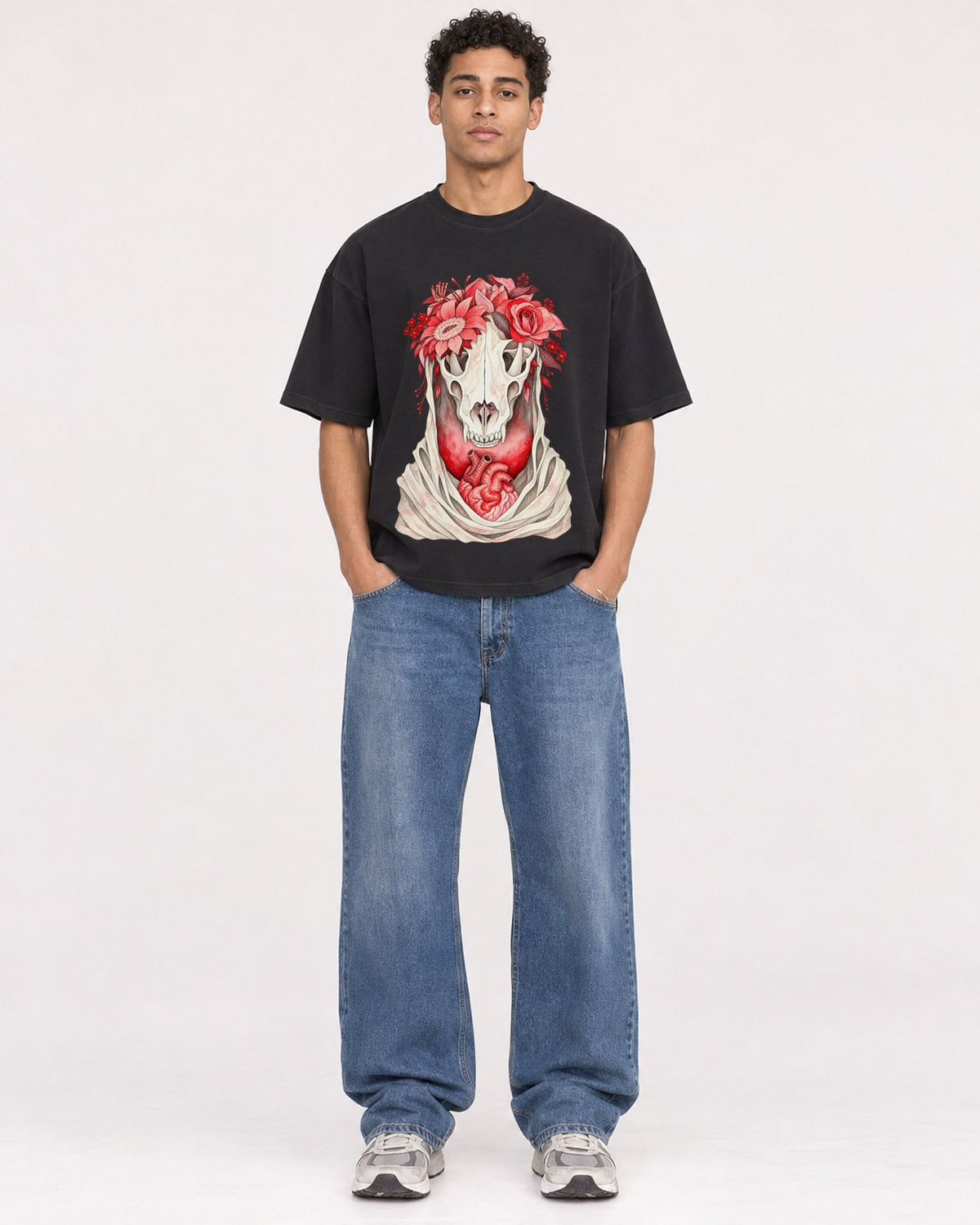 Mockup Boxy Heavyweight Tee Black male full-body 10