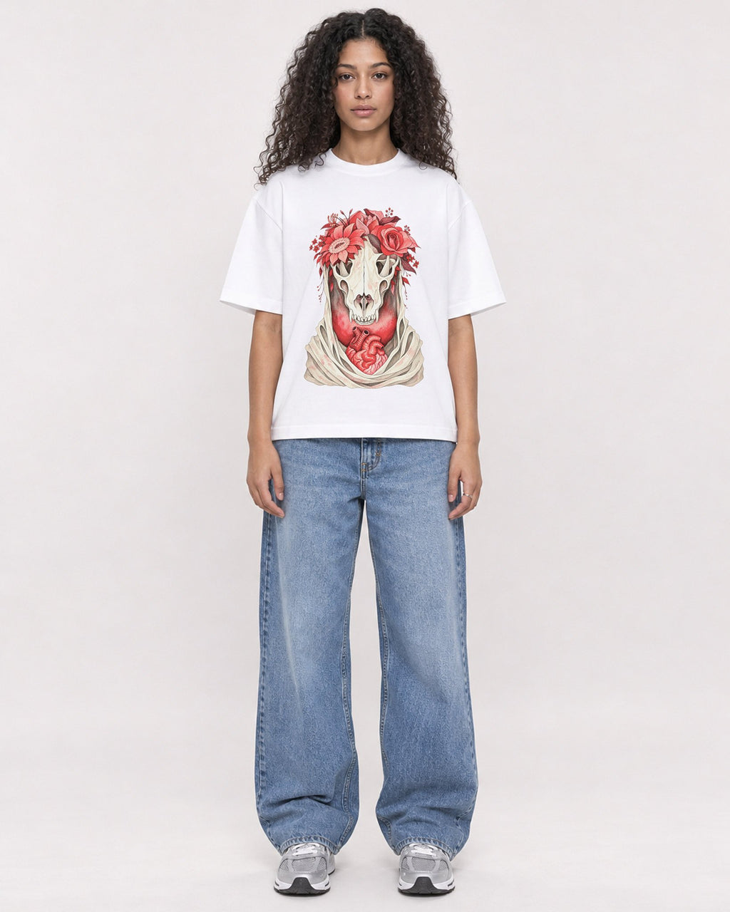 Mockup Boxy Heavyweight Tee White female full-body 10