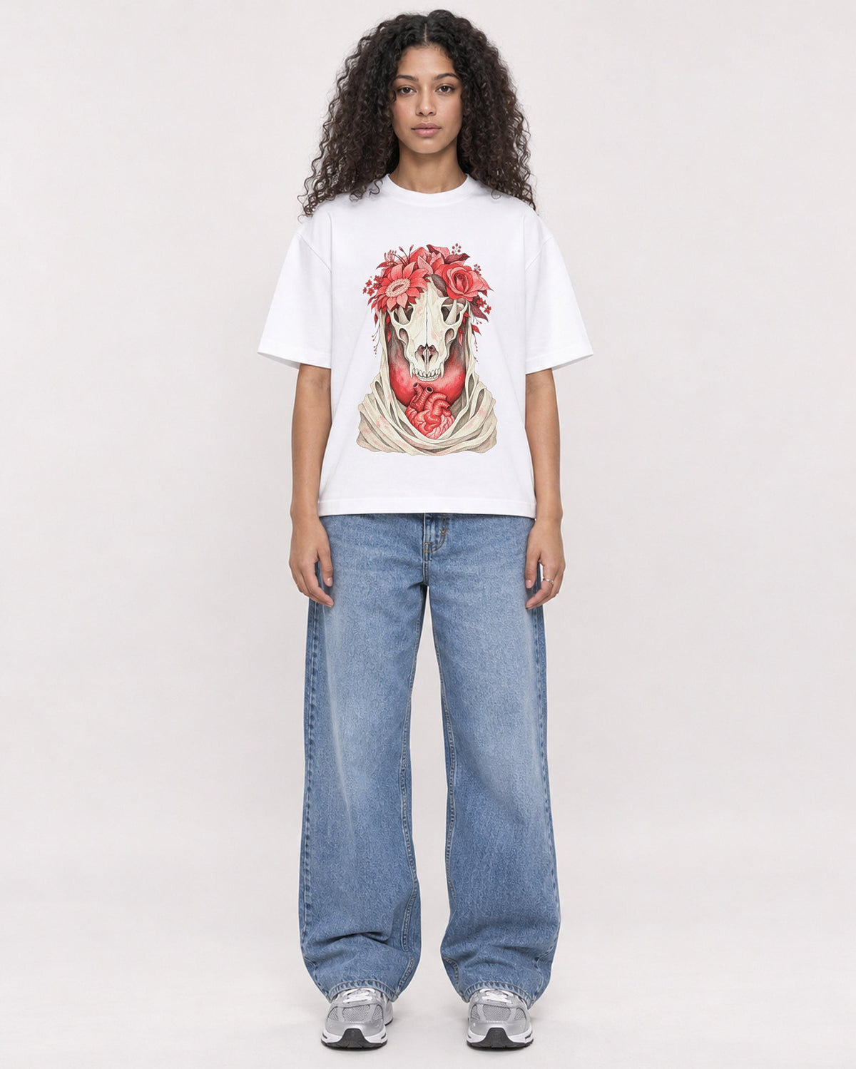 Mockup Boxy Heavyweight Tee White female full-body 10
