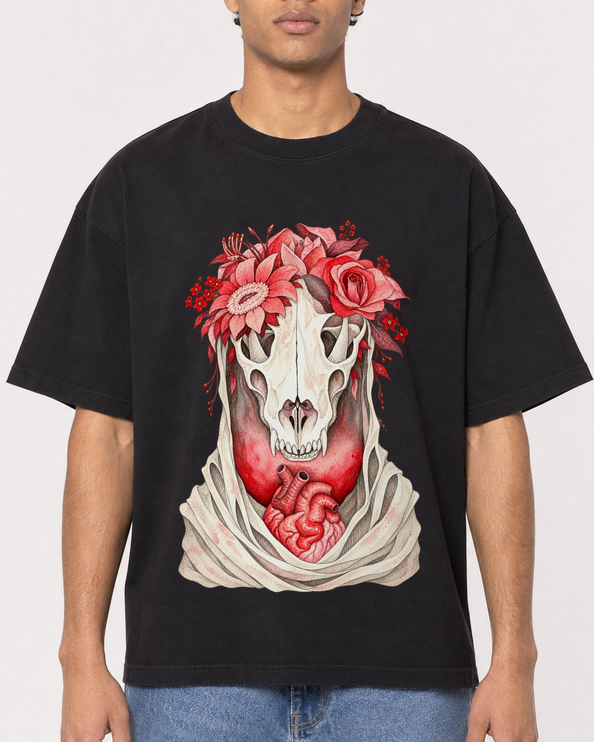 Mockup Boxy Heavyweight Tee Black male close-up 10