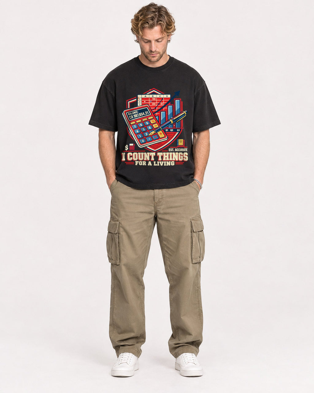 Mockup Boxy Heavyweight Tee Black male full-body 28