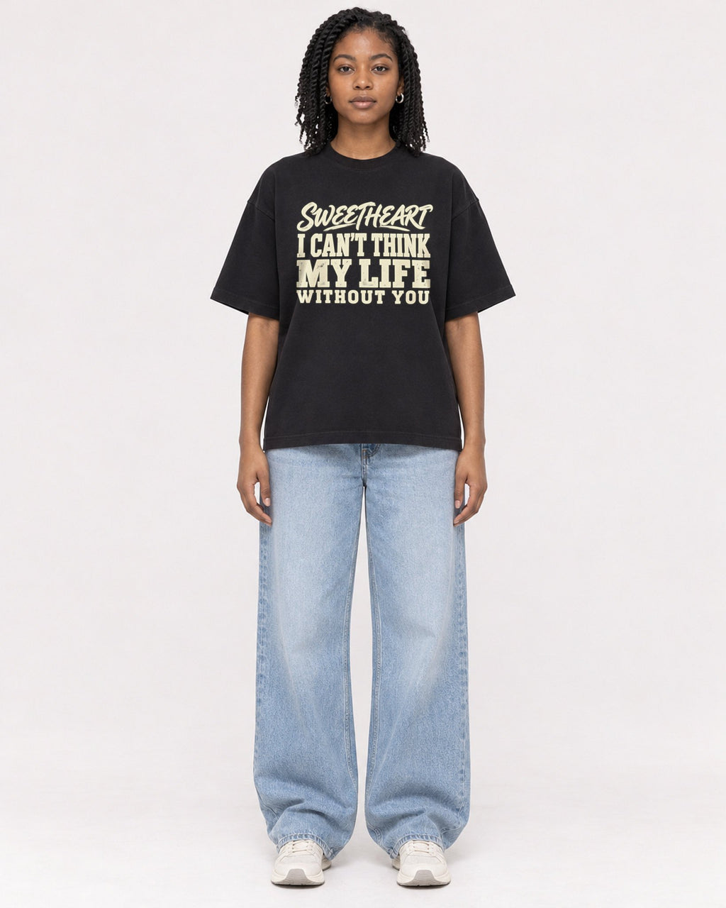 Mockup Boxy Heavyweight Tee Black female full-body 15