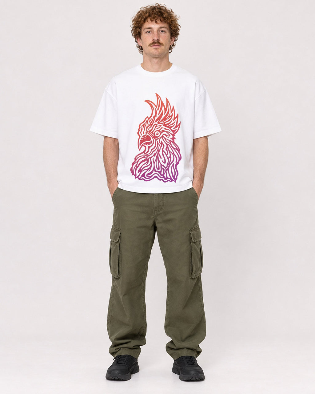 Mockup Boxy Heavyweight Tee White male full-body 09