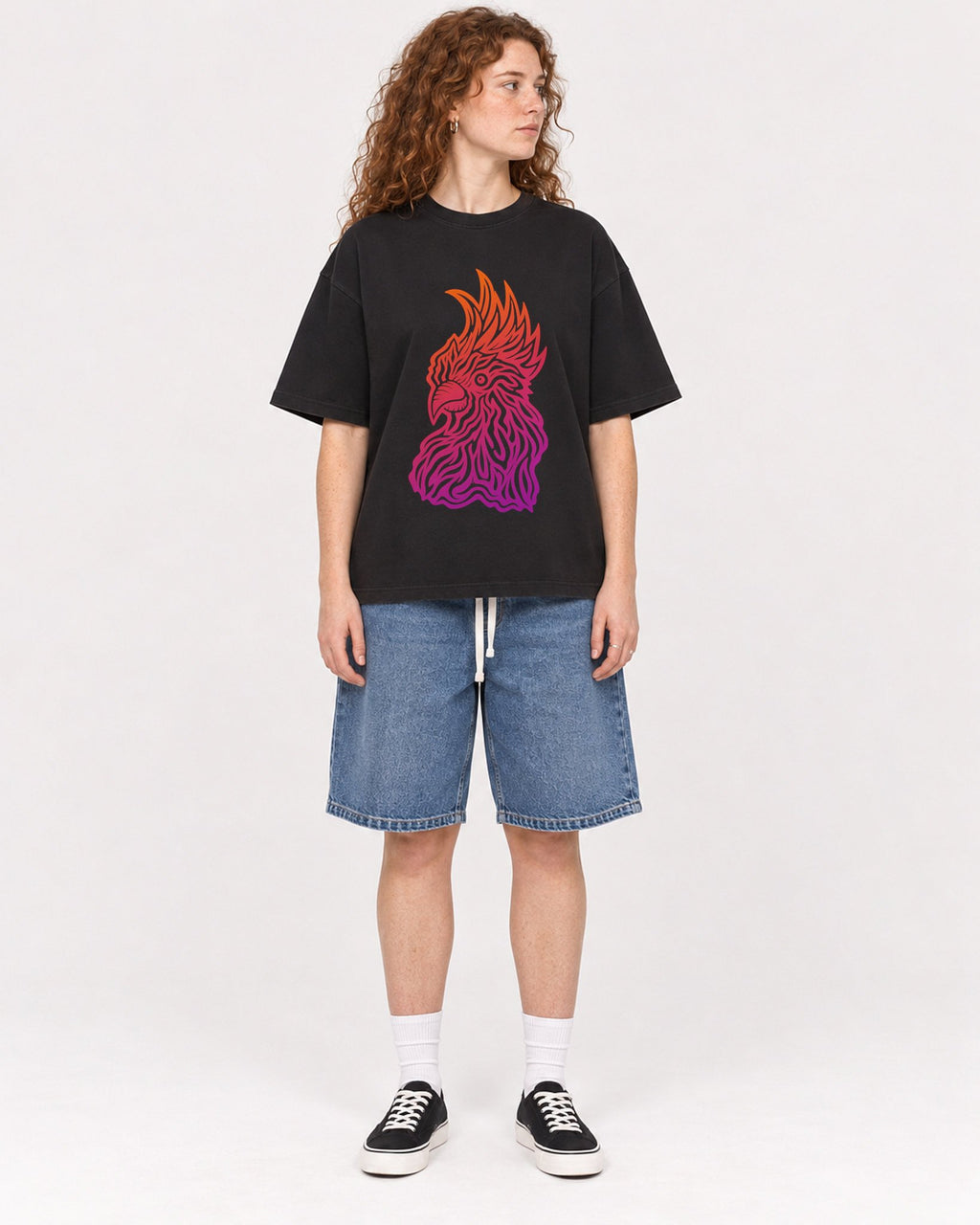 Mockup Boxy Heavyweight Tee Black female full-body 09