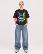 Mockup Boxy Heavyweight Tee Black female full-body 48