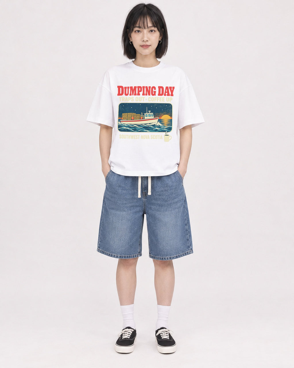Mockup Boxy Heavyweight Tee White female full-body 11