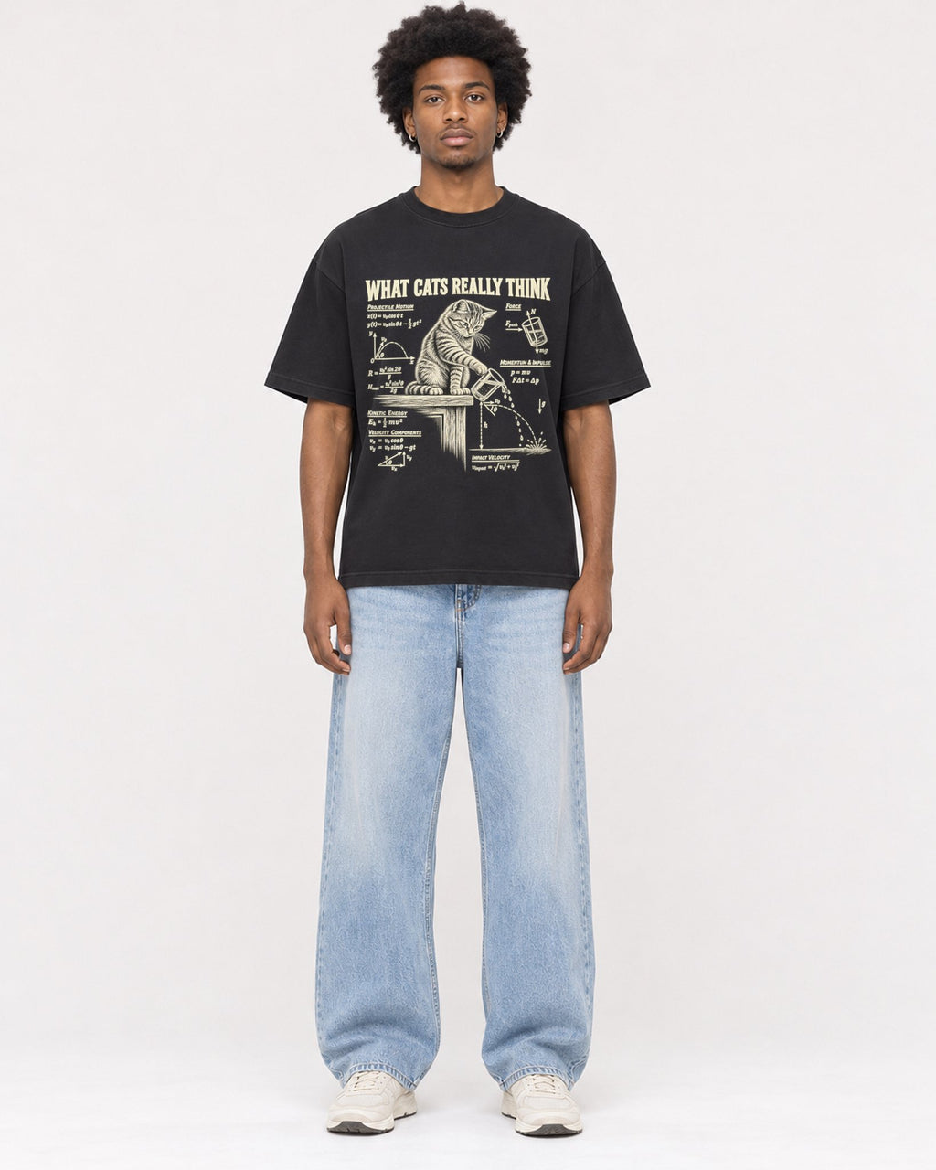 Mockup Boxy Heavyweight Tee Black male full-body 45