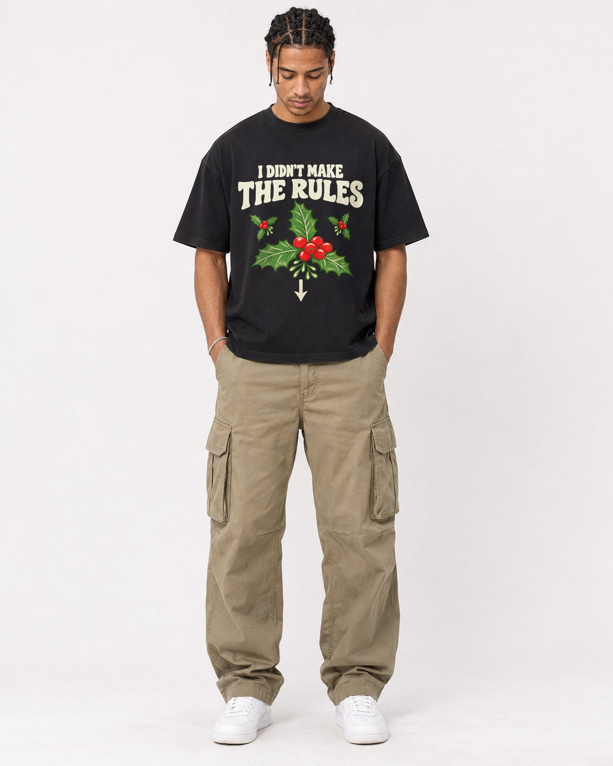 Mockup Boxy Heavyweight Tee Black male full-body 40