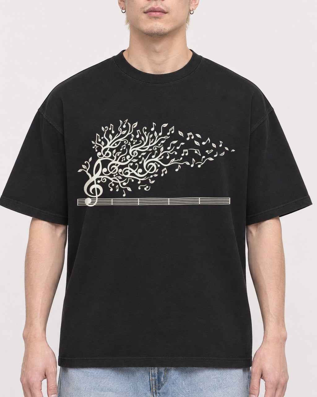 Mockup Boxy Heavyweight Tee Black male close-up 33