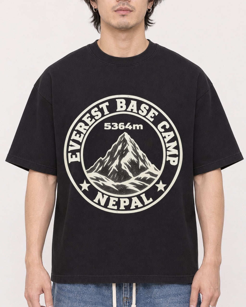 Mockup Boxy Heavyweight Tee Black male close-up 03