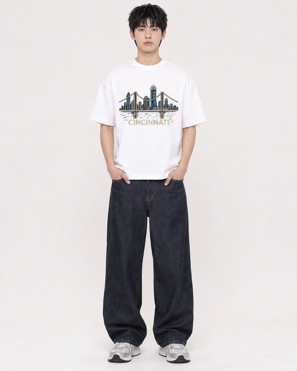 Mockup Boxy Heavyweight Tee White male full-body 01