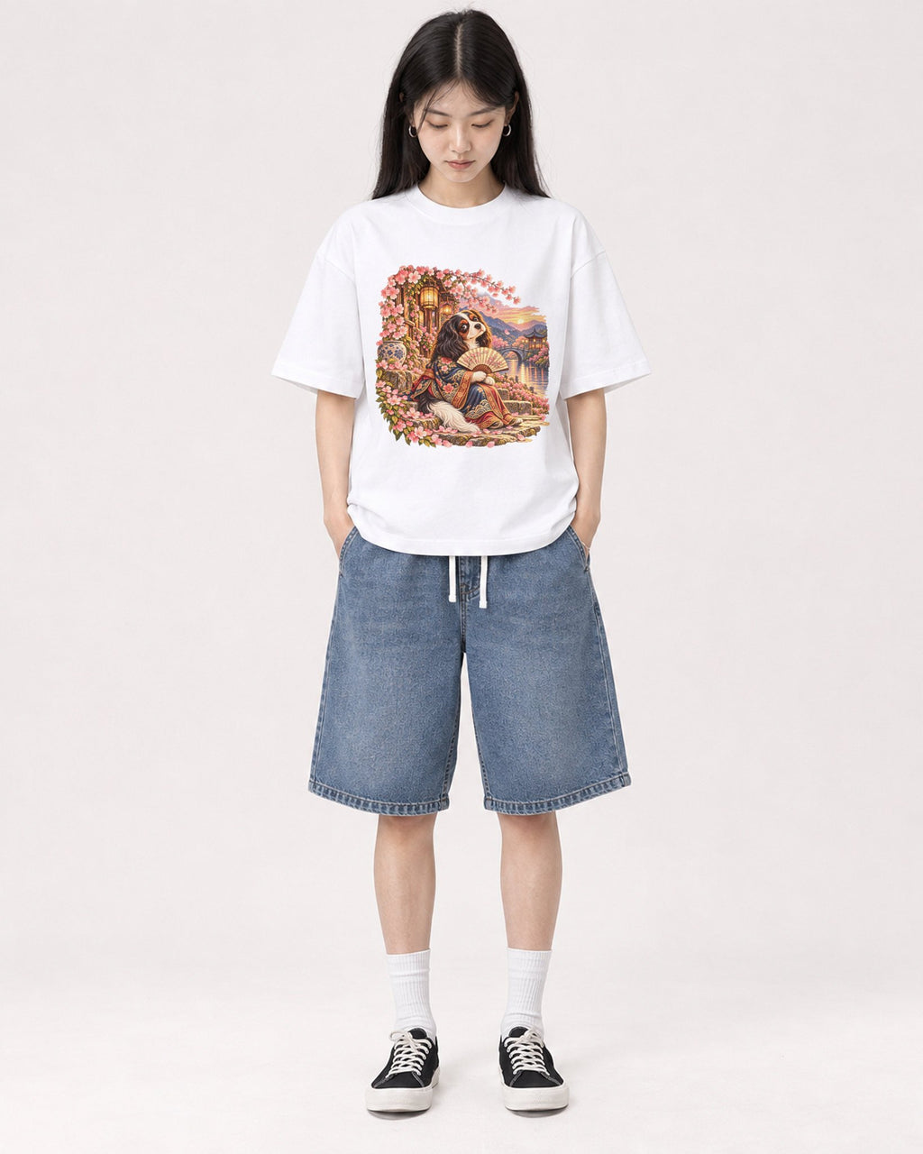 Mockup Boxy Heavyweight Tee White female full-body 01