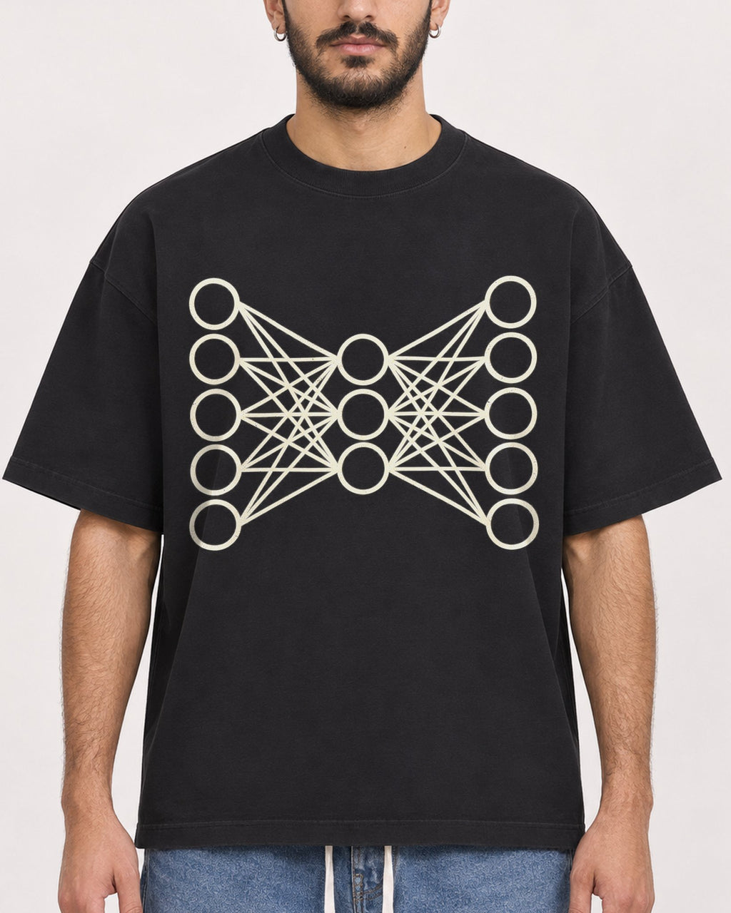 Mockup Boxy Heavyweight Tee Black male close-up 07
